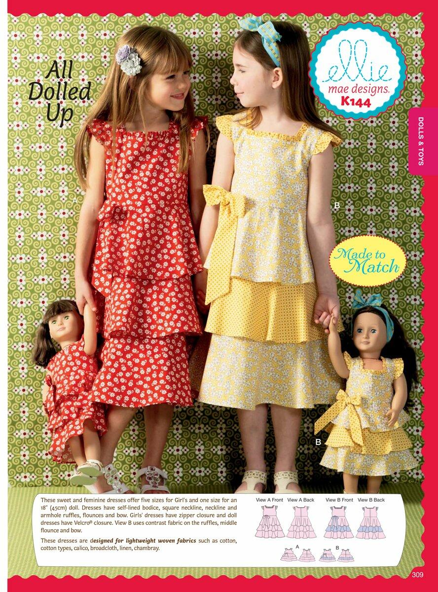 KWIK-SEW PATTERNS K0144OSZ Girls'/Doll's Dresses Sewing Template