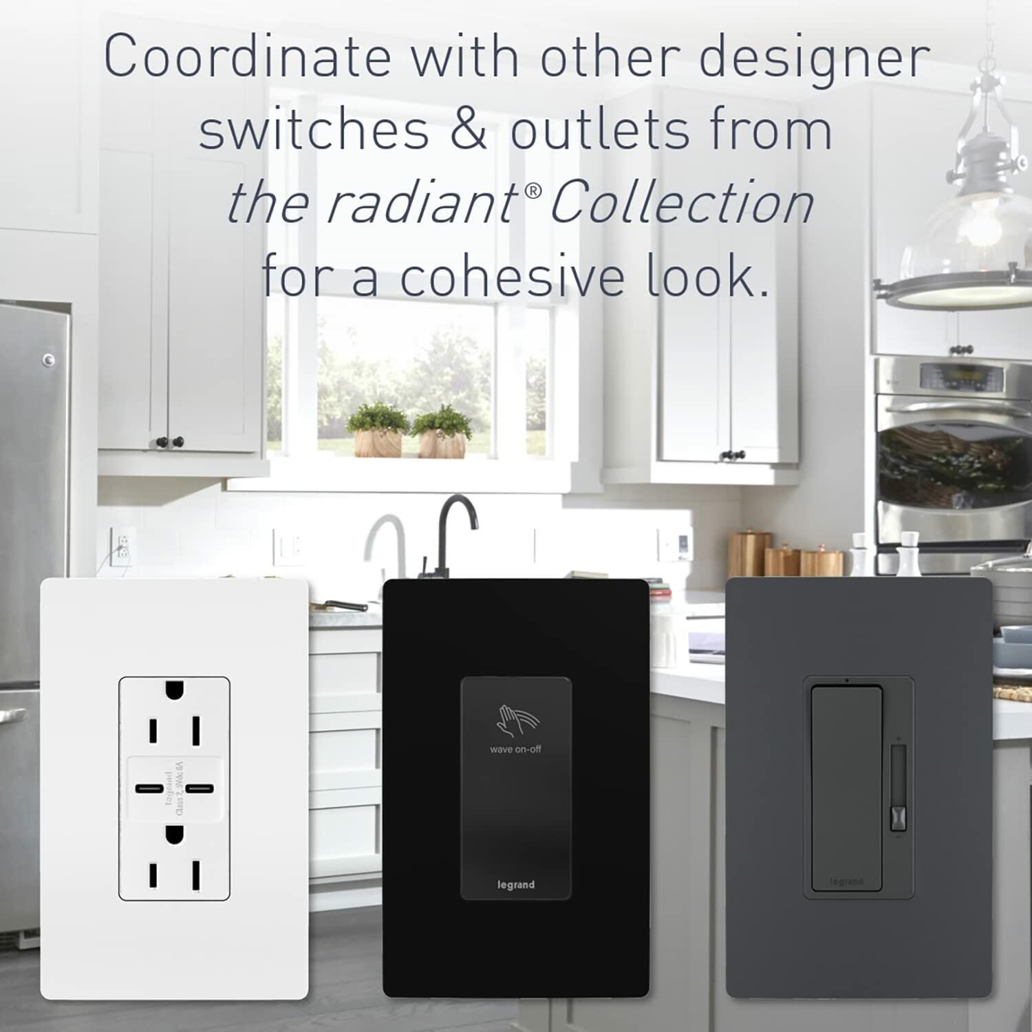 Legrand radiant 885TRWCC12 15 Amp Tamper Resistant Decorator Duplex Outlet, Side