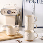 Set of 4 Nihow Ceramic Coffee Mug, 16OZ Stackable Coffee Mug Set with Stainless