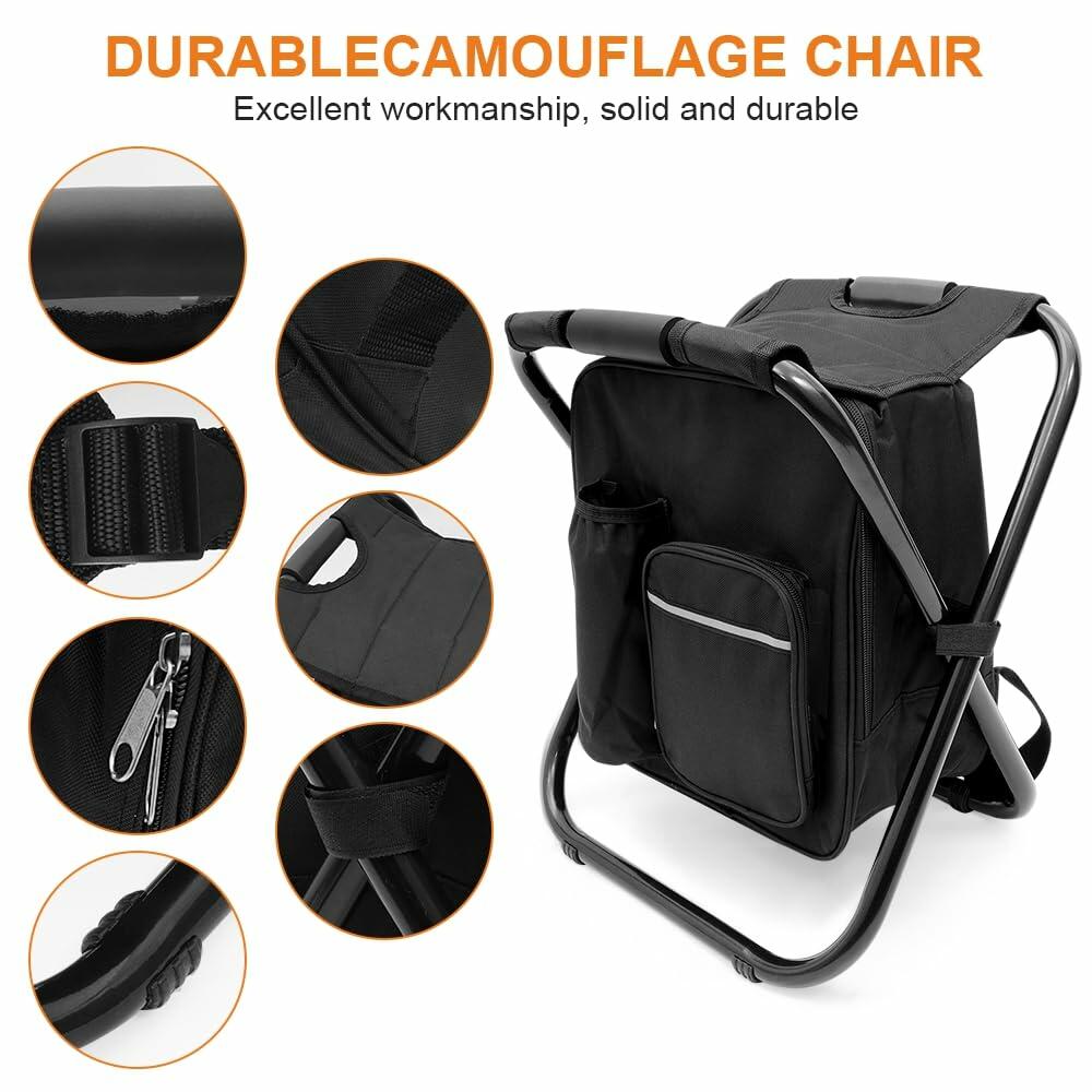 YESIACE Portable Folding Camping Stool, Backpack with Cooler Bag, Hiking Seat,