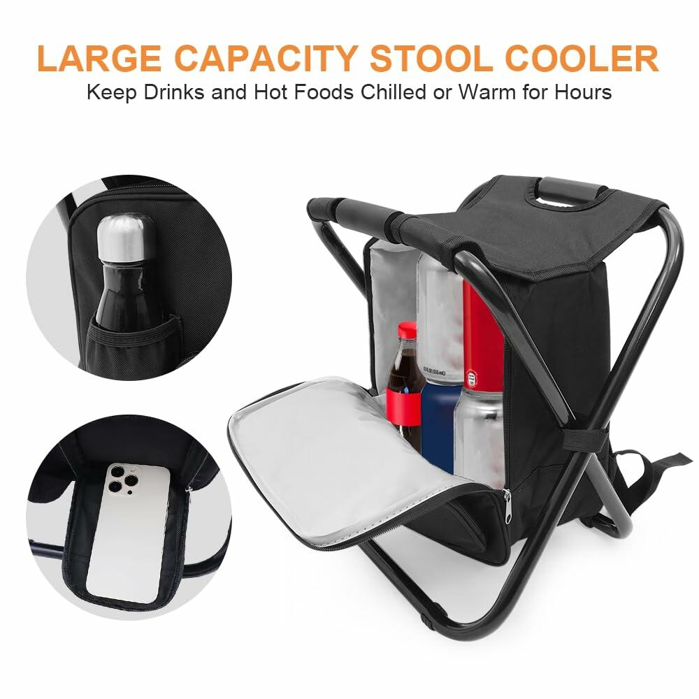 YESIACE Portable Folding Camping Stool, Backpack with Cooler Bag, Hiking Seat,