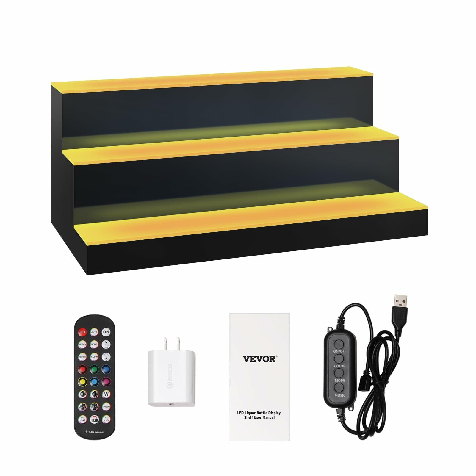 VEVOR LED Lighted Liquor Bottle Display, 3 Tiers 24 Inches, Supports USB,
