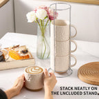 Set of 4 Nihow Ceramic Coffee Mug, 16OZ Stackable Coffee Mug Set with Stainless
