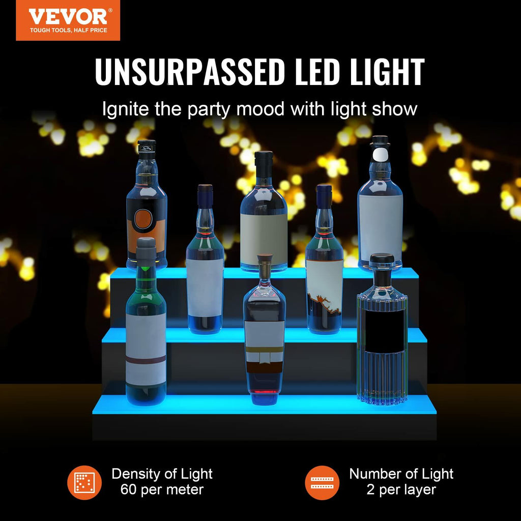 VEVOR LED Lighted Liquor Bottle Display, 3 Tiers 24 Inches, Supports USB,