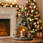 VISFLAIR 12'' Christmas Tree Lighted Manger Nativity Scene, Musical Holy Family