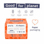 64 Count Pura Hypoallergenic Diapers, Size 1 (4-11 lbs), Newborn, Totally
