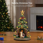 VISFLAIR 12'' Christmas Tree Lighted Manger Nativity Scene, Musical Holy Family