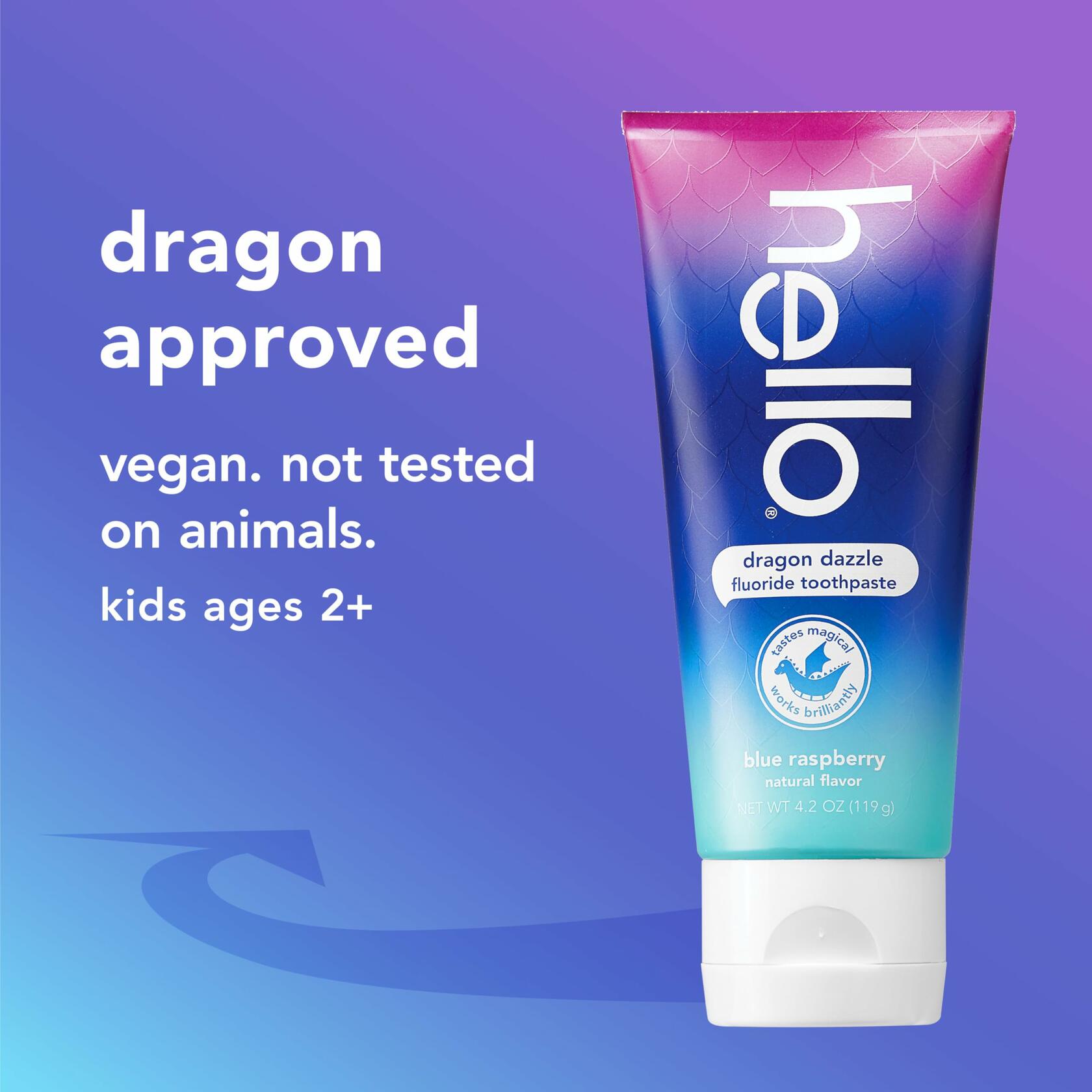 Pack of 3 hello Dragon Dazzle Blue Raspberry Kids Toothpaste, Fluoride