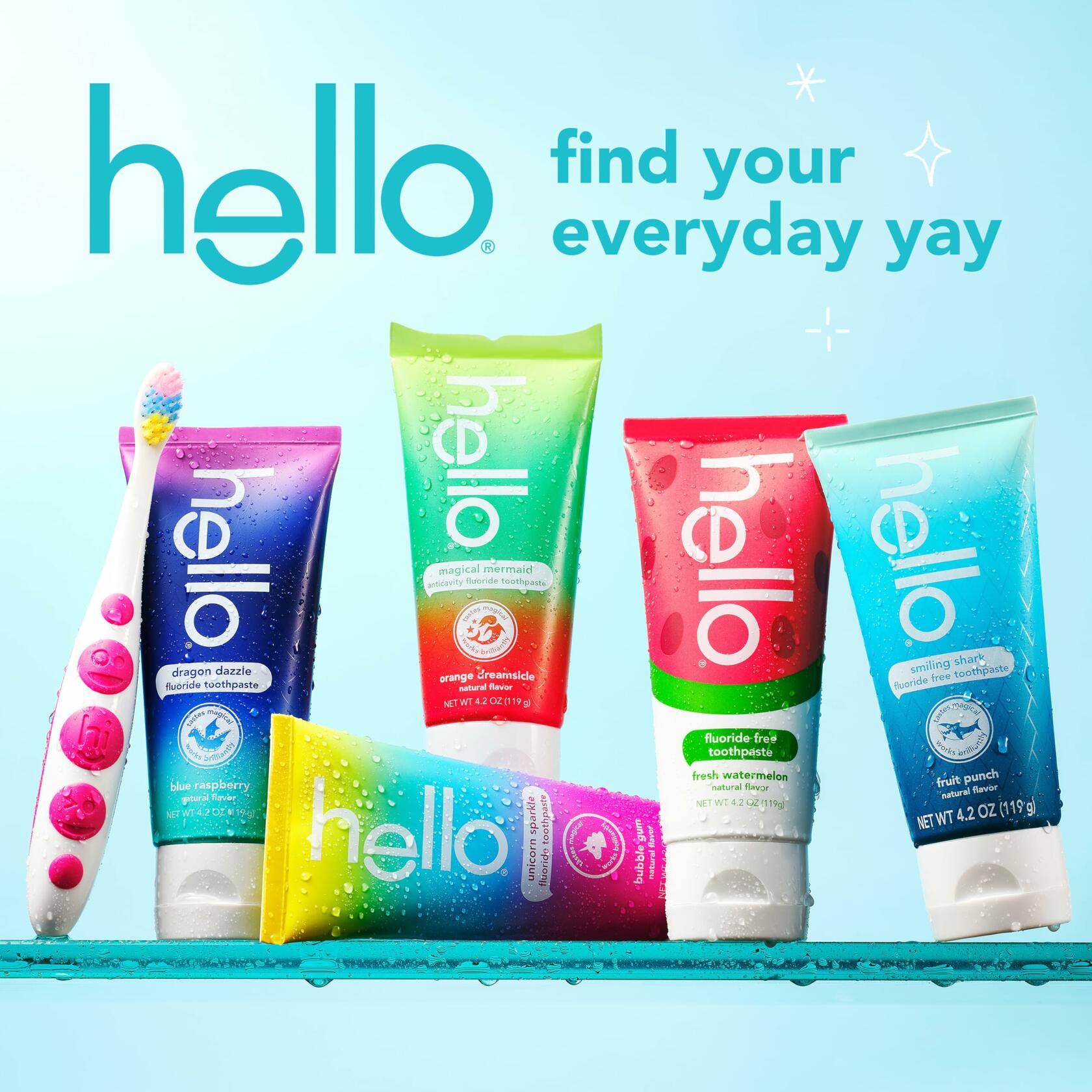 Pack of 3 hello Dragon Dazzle Blue Raspberry Kids Toothpaste, Fluoride
