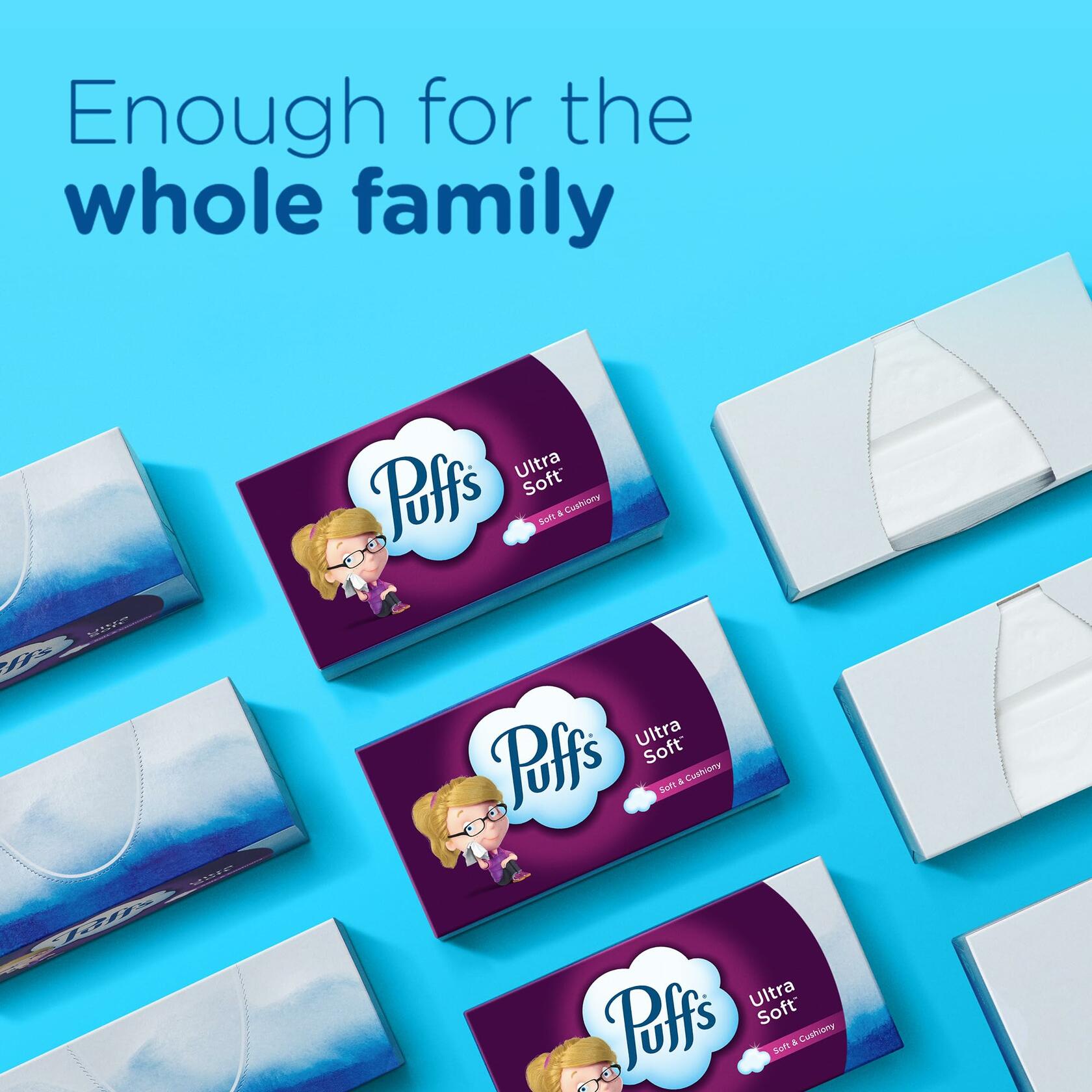 8 Family Boxes Puffs Ultra Soft Non-Lotion Facial Tissue, 124 Facial Tissues per