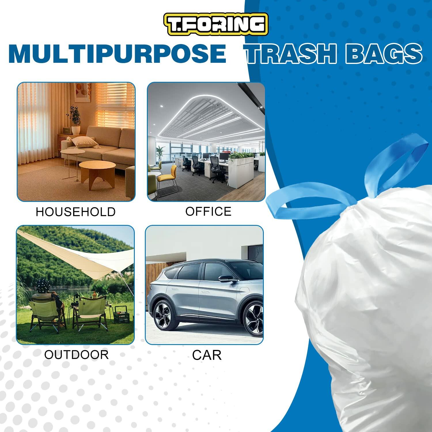 120 Count T.FORING 2 Gallon Trash Bags Drawstring 0.96 Mil  Small Garbage Ba...