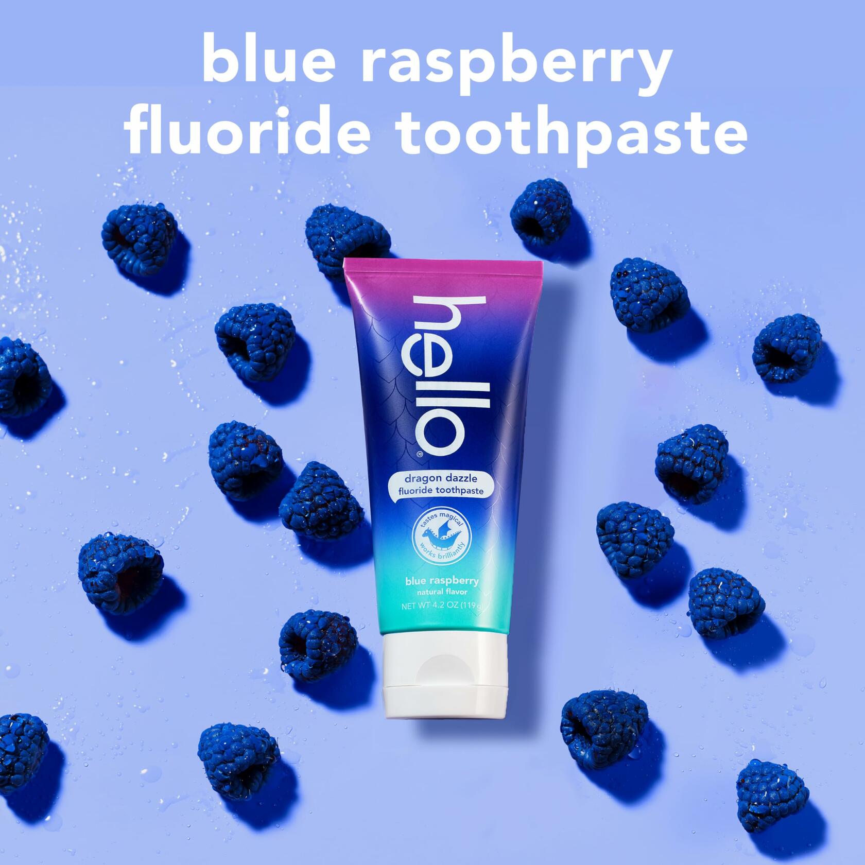 Pack of 3 hello Dragon Dazzle Blue Raspberry Kids Toothpaste, Fluoride