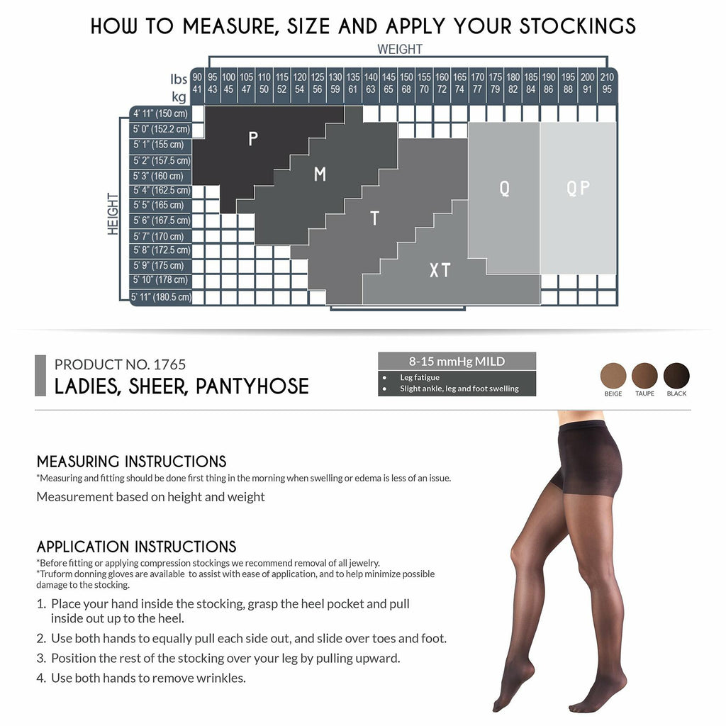 Women Truform Sheer Compression Pantyhose 8-15 mmHg Women's Shaping Tights 20...