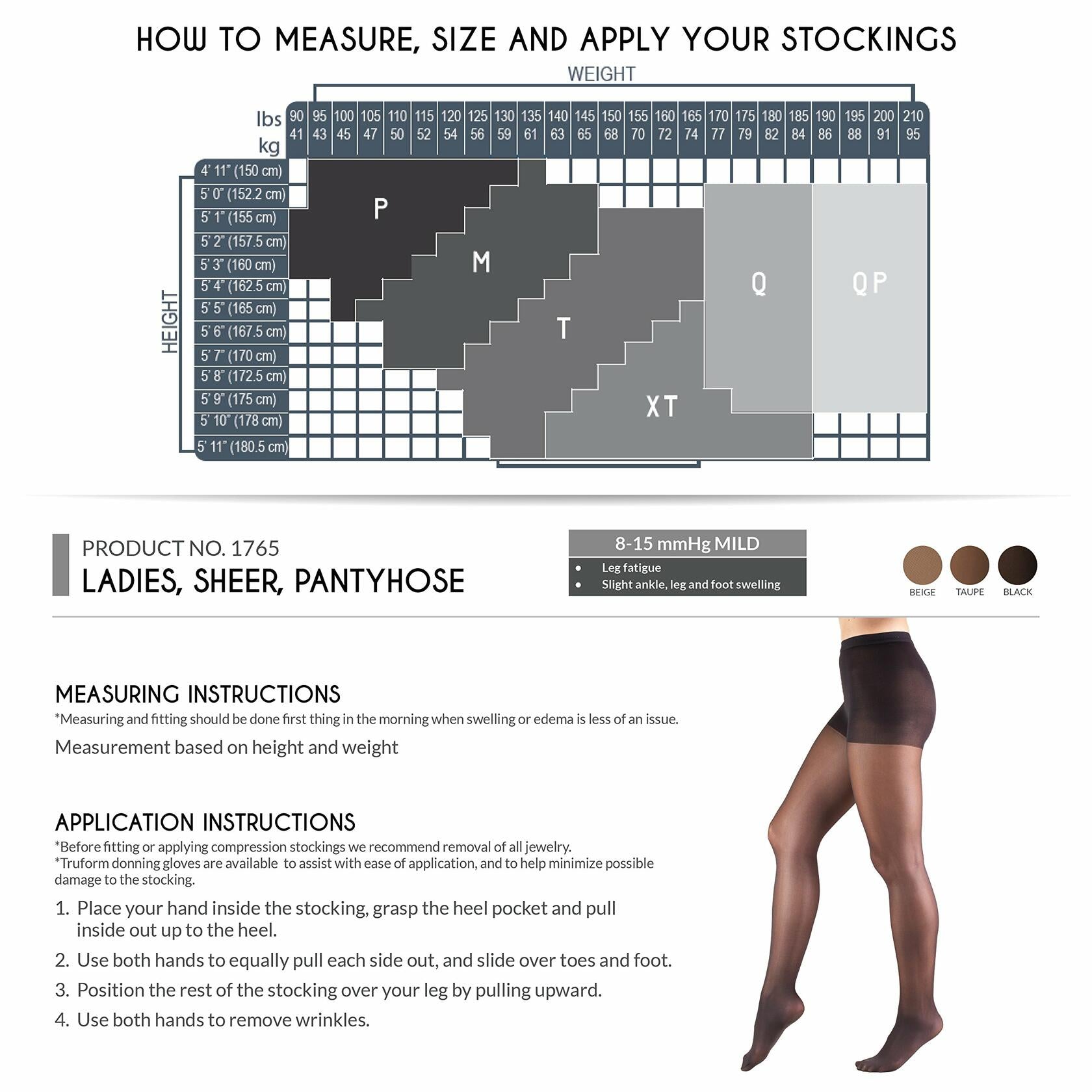 Women Truform Sheer Compression Pantyhose 8-15 mmHg Women's Shaping Tights 20...