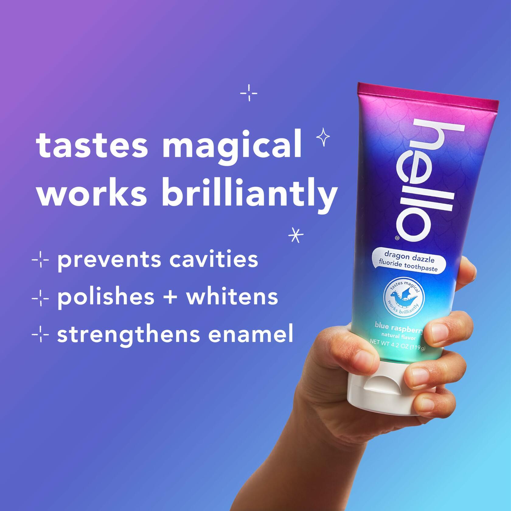 Pack of 3 hello Dragon Dazzle Blue Raspberry Kids Toothpaste, Fluoride
