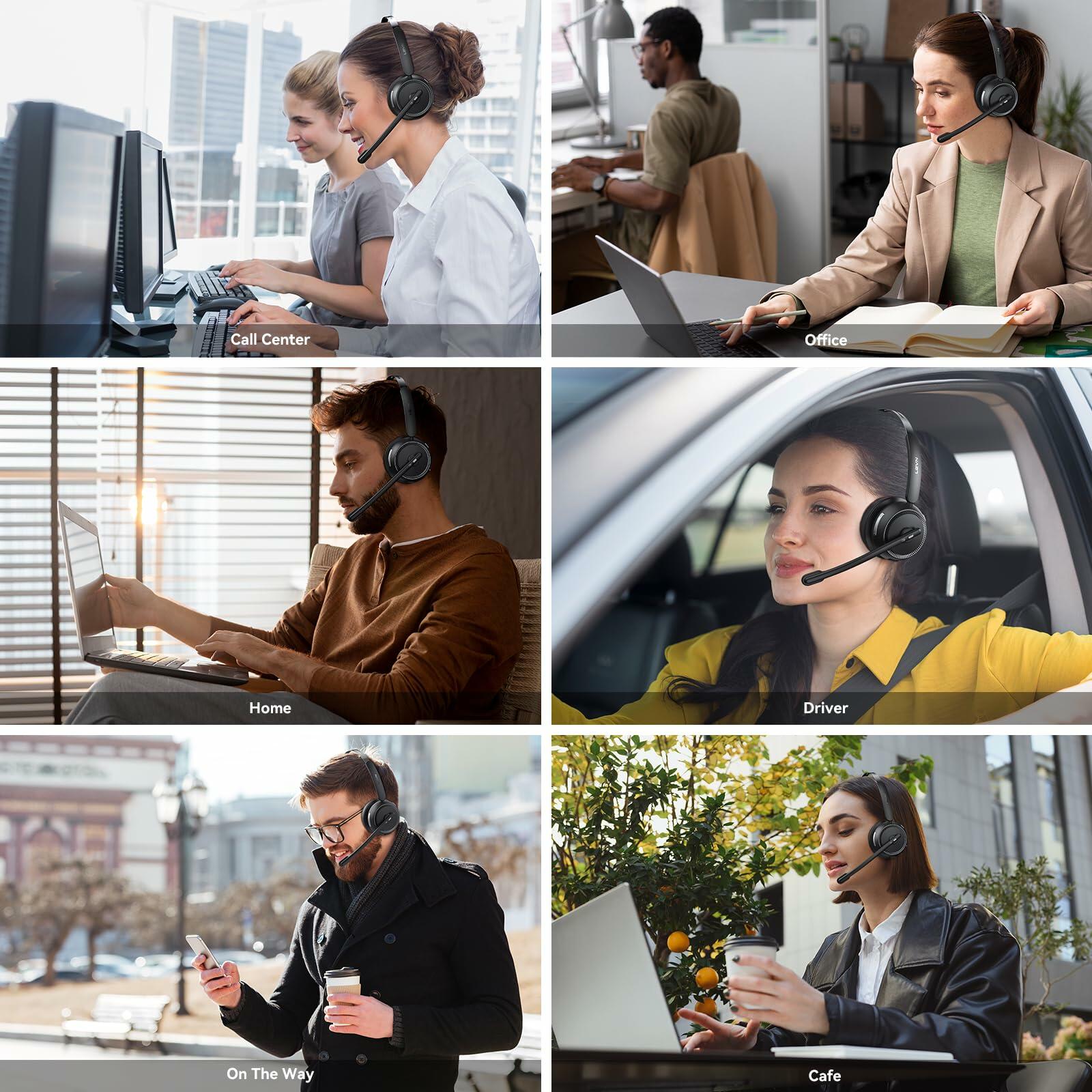 LEVN Wireless Headset 5.2, Wireless Headset with Mic for Work with(Noise
