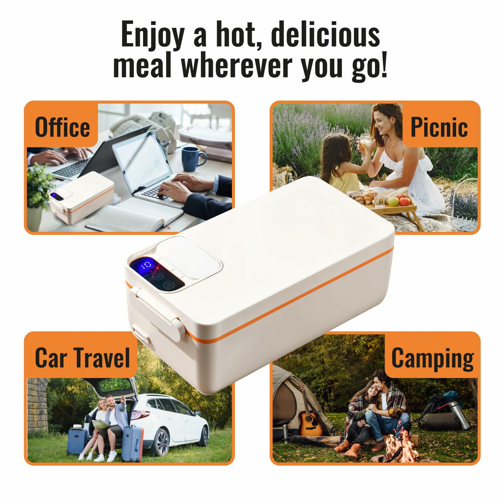 Rechargeable Electric Heated Lunch Box - Cordless Battery Powered Portable Food