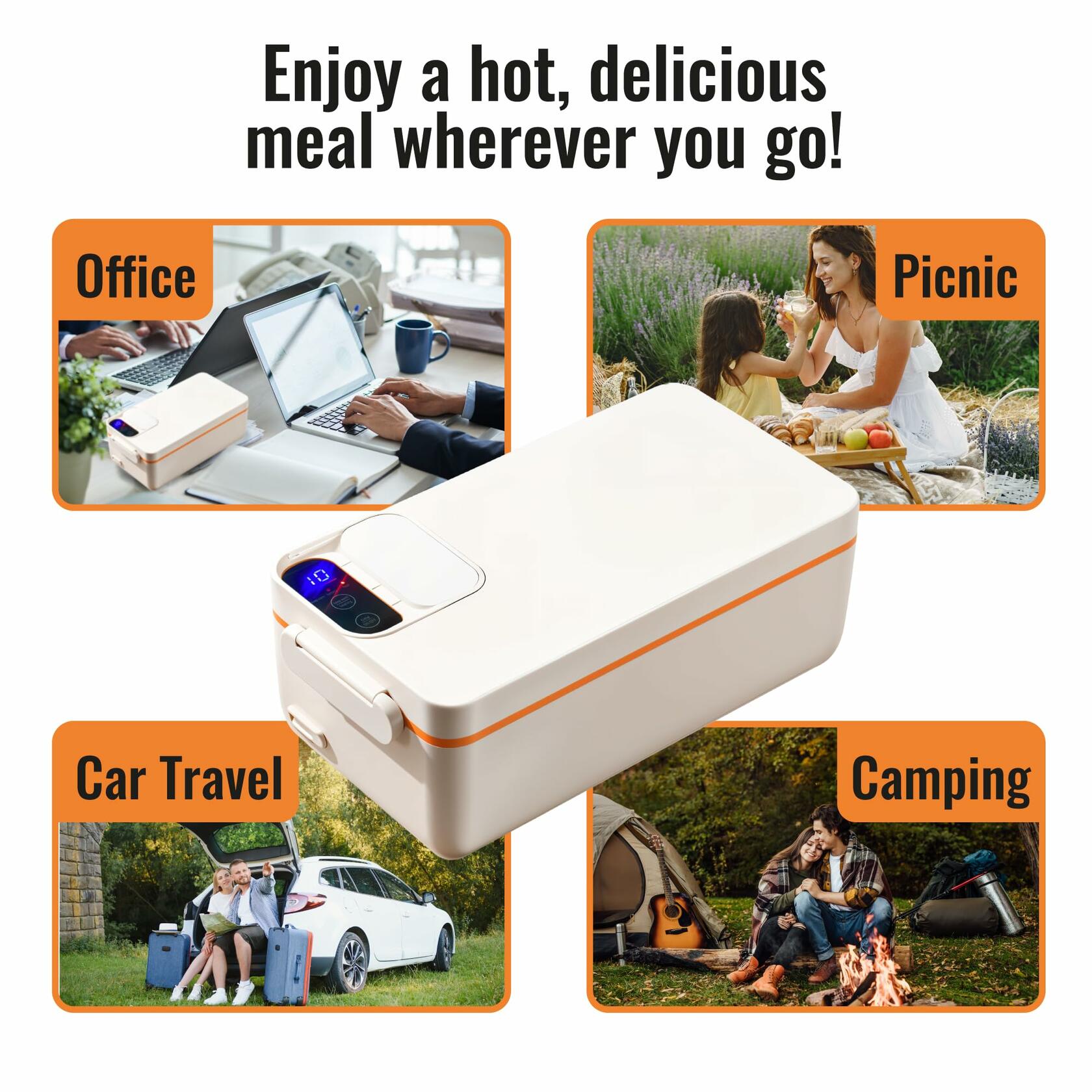 Rechargeable Electric Heated Lunch Box - Cordless Battery Powered Portable Food