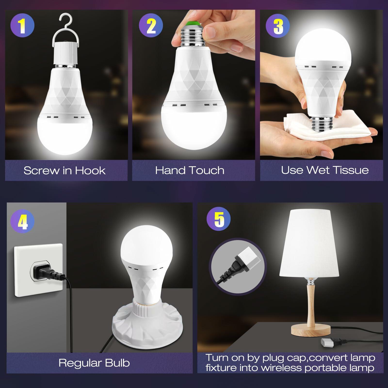4 PACK LHZHENG Emergency-Rechargeable-Light-Bulb, Stay Lights Up When Power