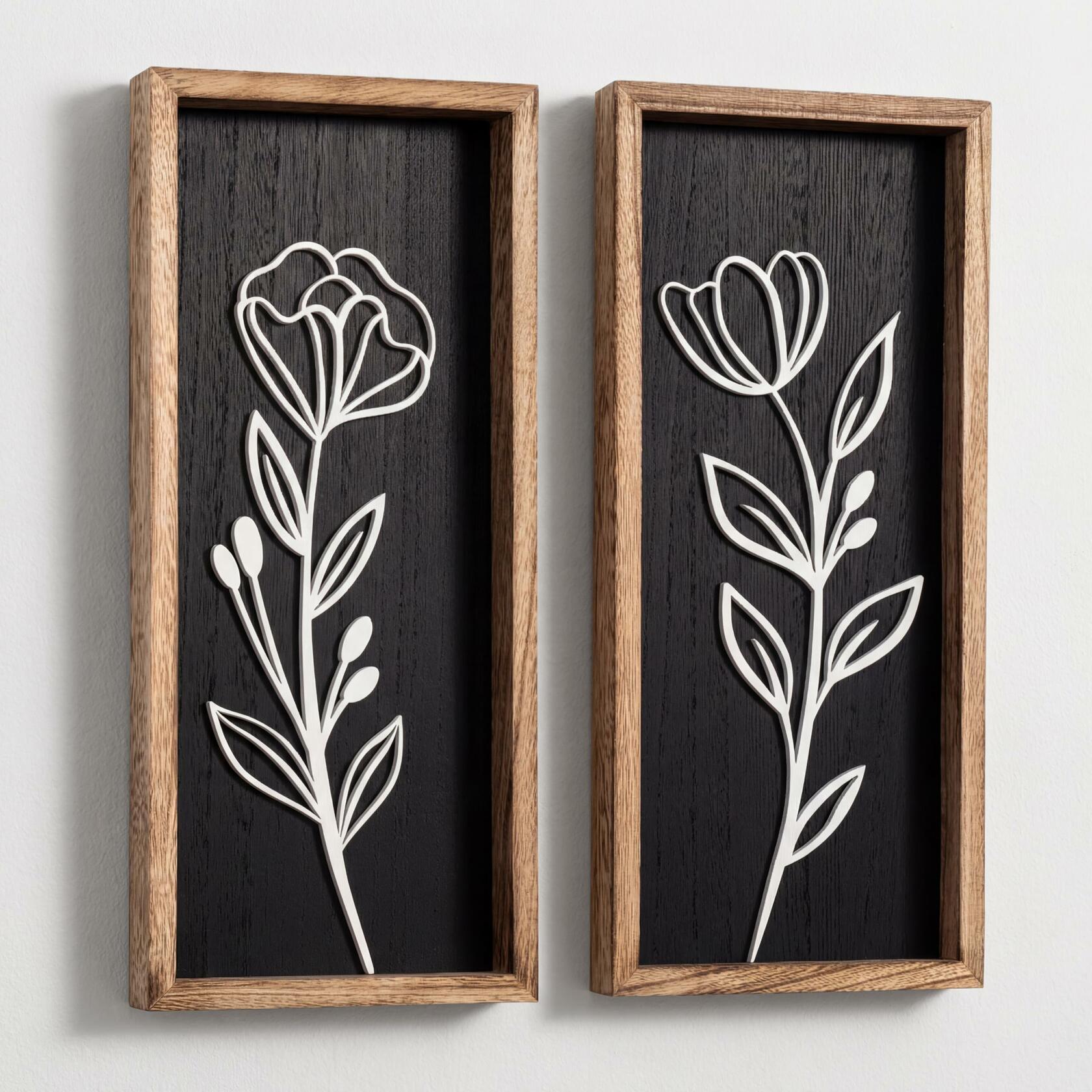 3D Vintage Black Living Room Decor (Set of 2) Lightweight, Wooden Ready-to-Hang