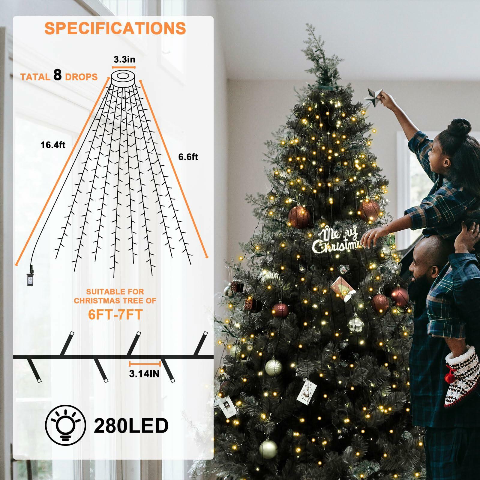 BOLWEO Christmas Tree Lights, 280LED Christmas Lights for Tree 8 Modesfor
