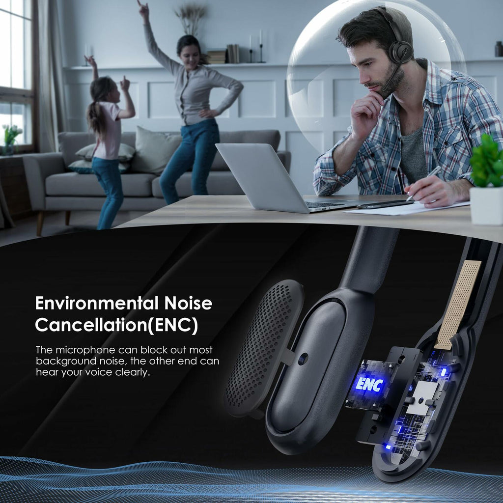 Upgrade ANC & ENC Headset with Microphone for PC, Wireless Headset with Mic for