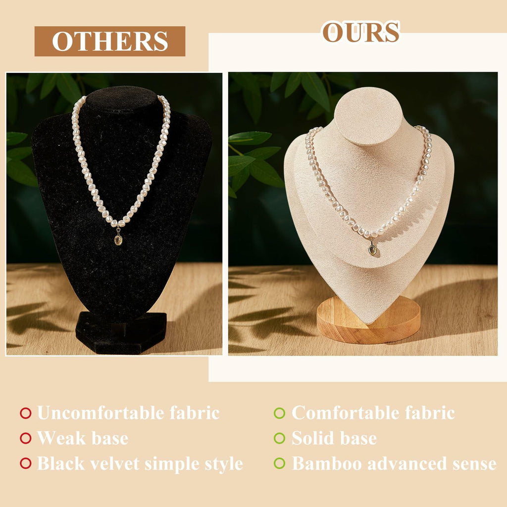 Juexica 3 Pcs Necklace Display Stand Bamboo Jewelry Bust Display Stands Beige