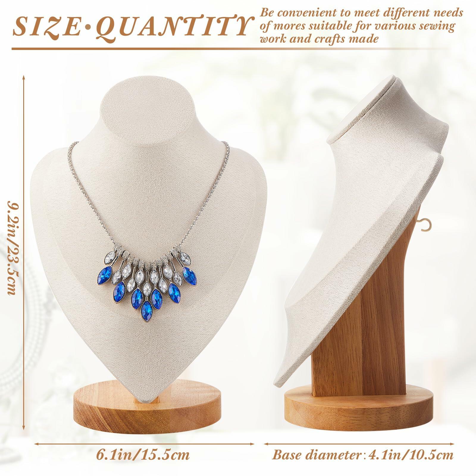 Juexica 3 Pcs Necklace Display Stand Bamboo Jewelry Bust Display Stands Beige