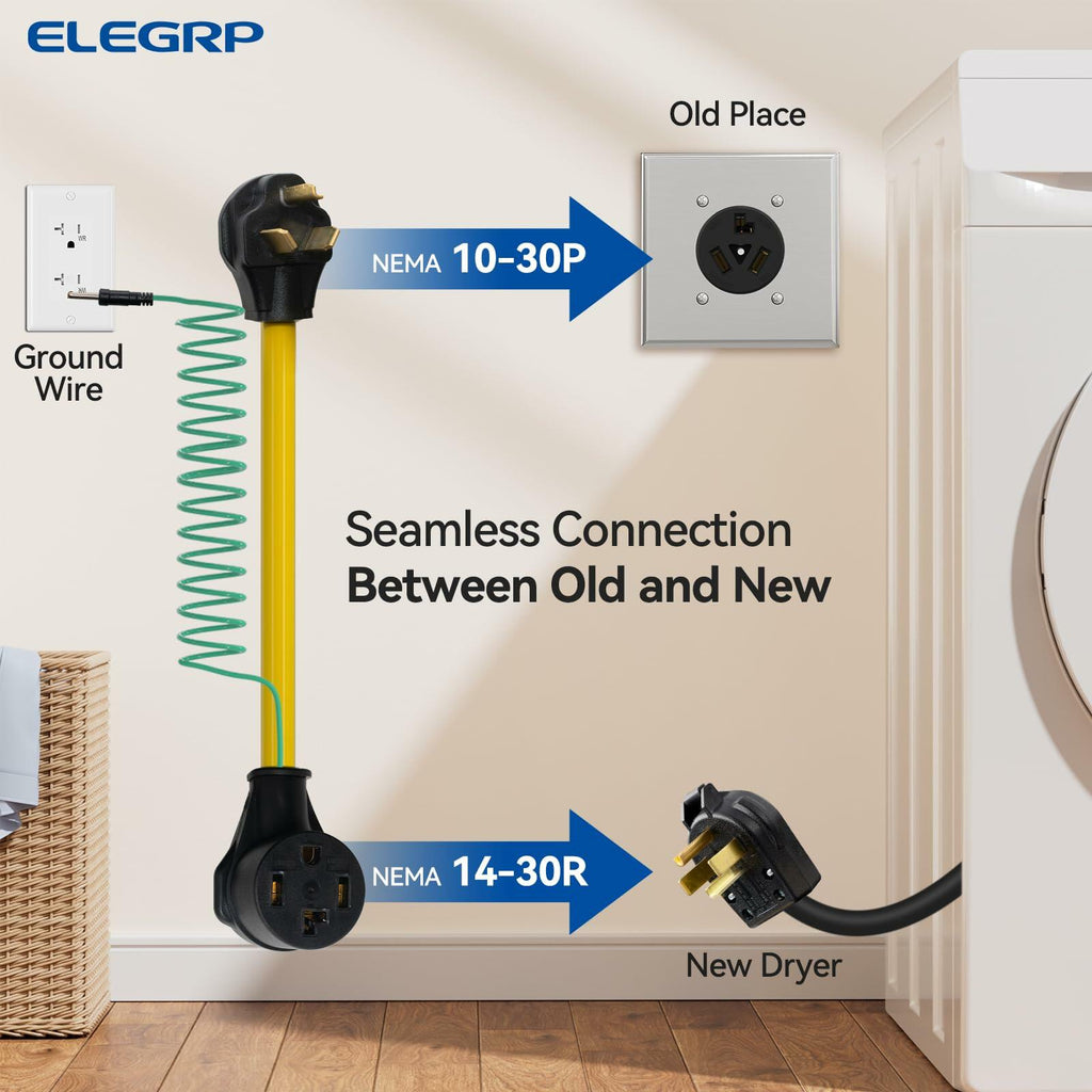 ELEGRP 1.5FT Dryer Adapter Cord NEMA 10-30P to 14-30R, 3 Prong Old House to 4