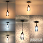1 PACK Viinew Mini Glass Pendant Light Handblown Clear Dark Blue Seeded Glass