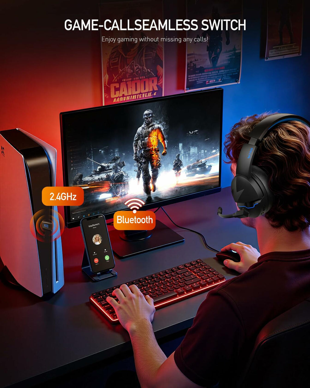 Acer 2.4GHz Flex Wireless Gaming Headset | Non-Stop 100H Battery | Dynamic 50mm