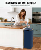 Blue Recycling Bins for Kitchen 26 Gallon (100L) Recycle Bin with lid, Indoor