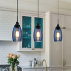 1 PACK Viinew Mini Glass Pendant Light Handblown Clear Dark Blue Seeded Glass