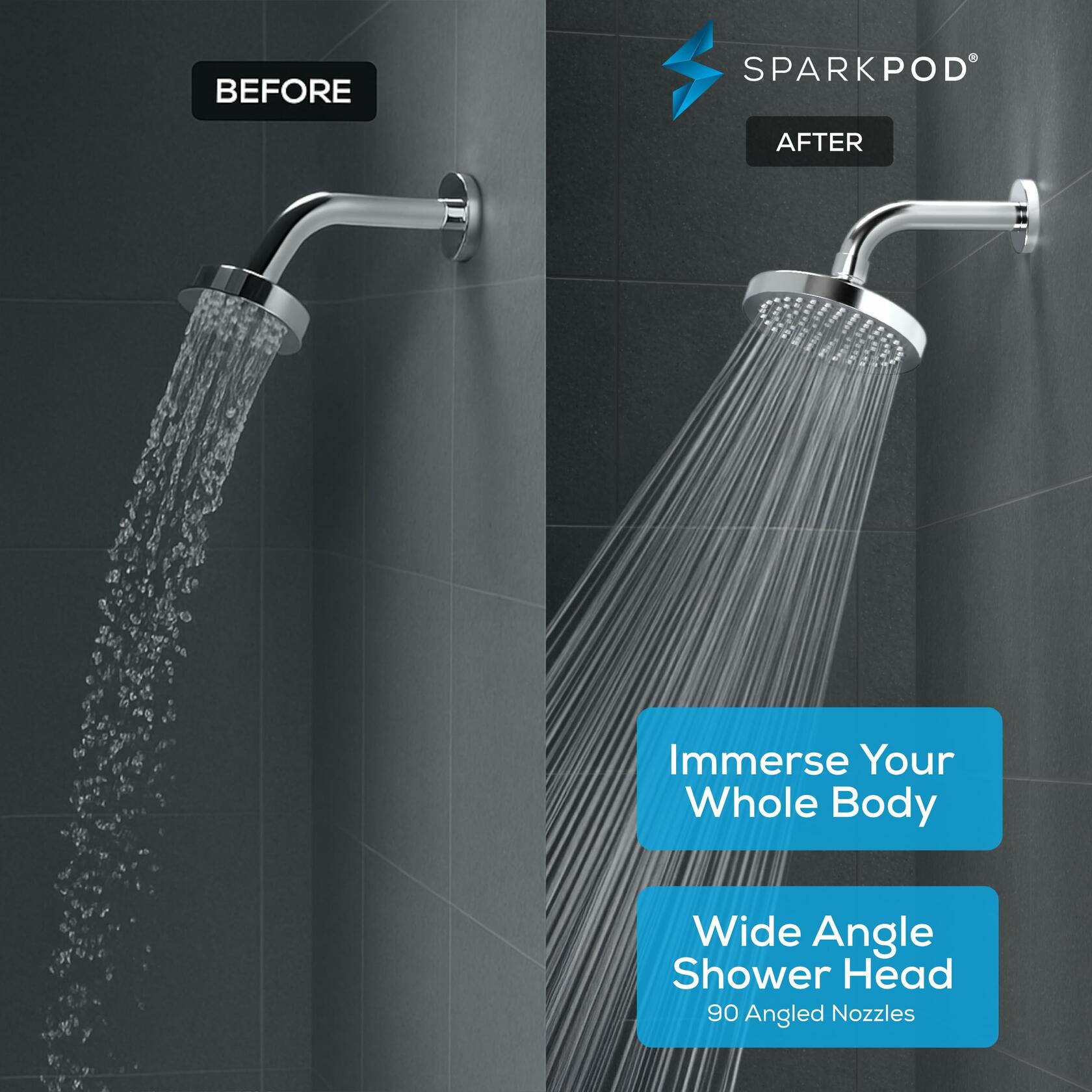 SparkPod Shower Head - High Pressure Rain - Premium Quality Luxury Design - Easy