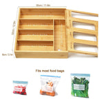 DUJEN Plastic Bag Organizer for Drawer, Bamboo Food Storage Bags Container
