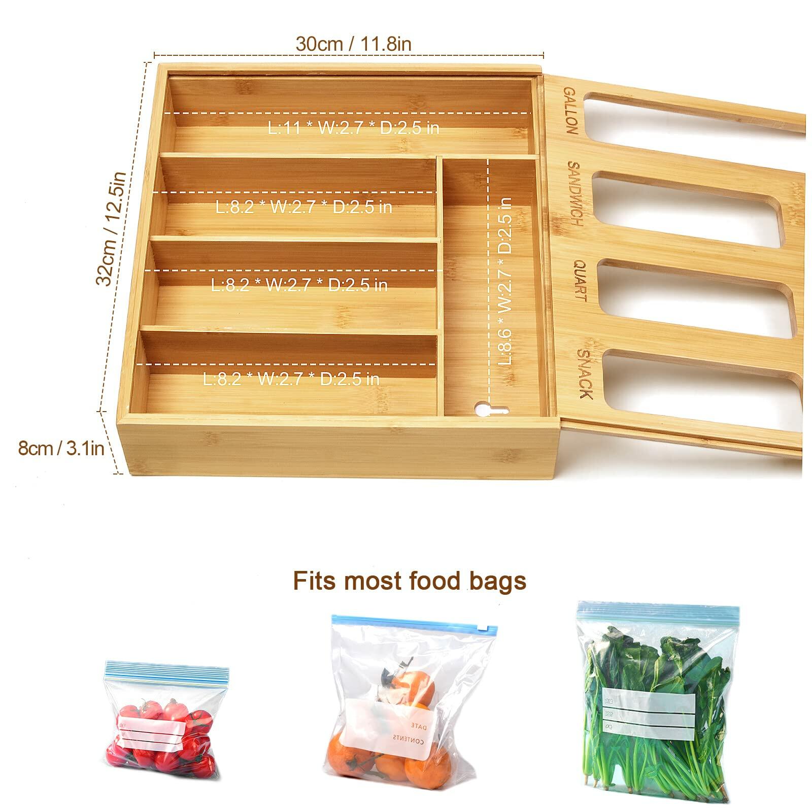 DUJEN Plastic Bag Organizer for Drawer, Bamboo Food Storage Bags Container