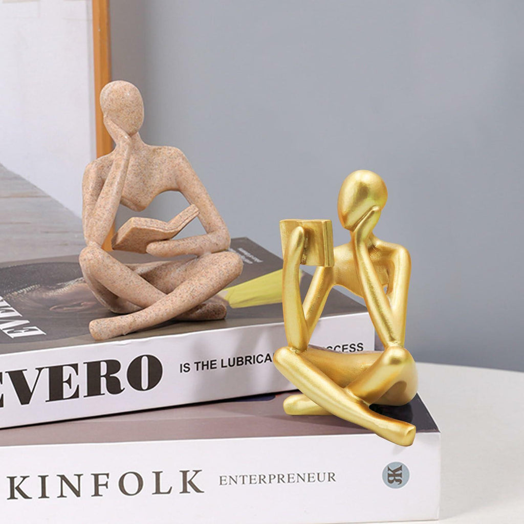 Jinkoozz Gold Reading Women Statue, Thinker Sculptures, Abstract Art Ornament,