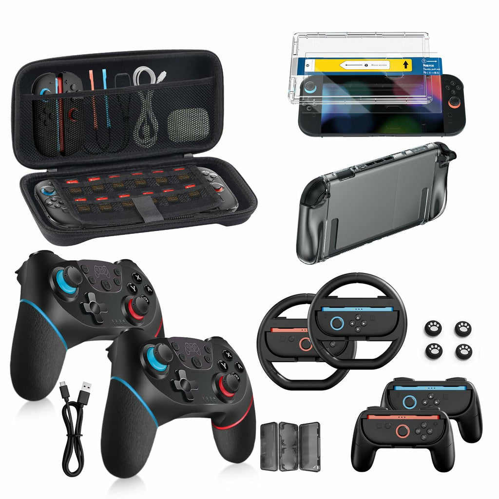 Pro Controllers Accessories Bundle for Nintendo Switch 2 18-in-1: Carrying Case,