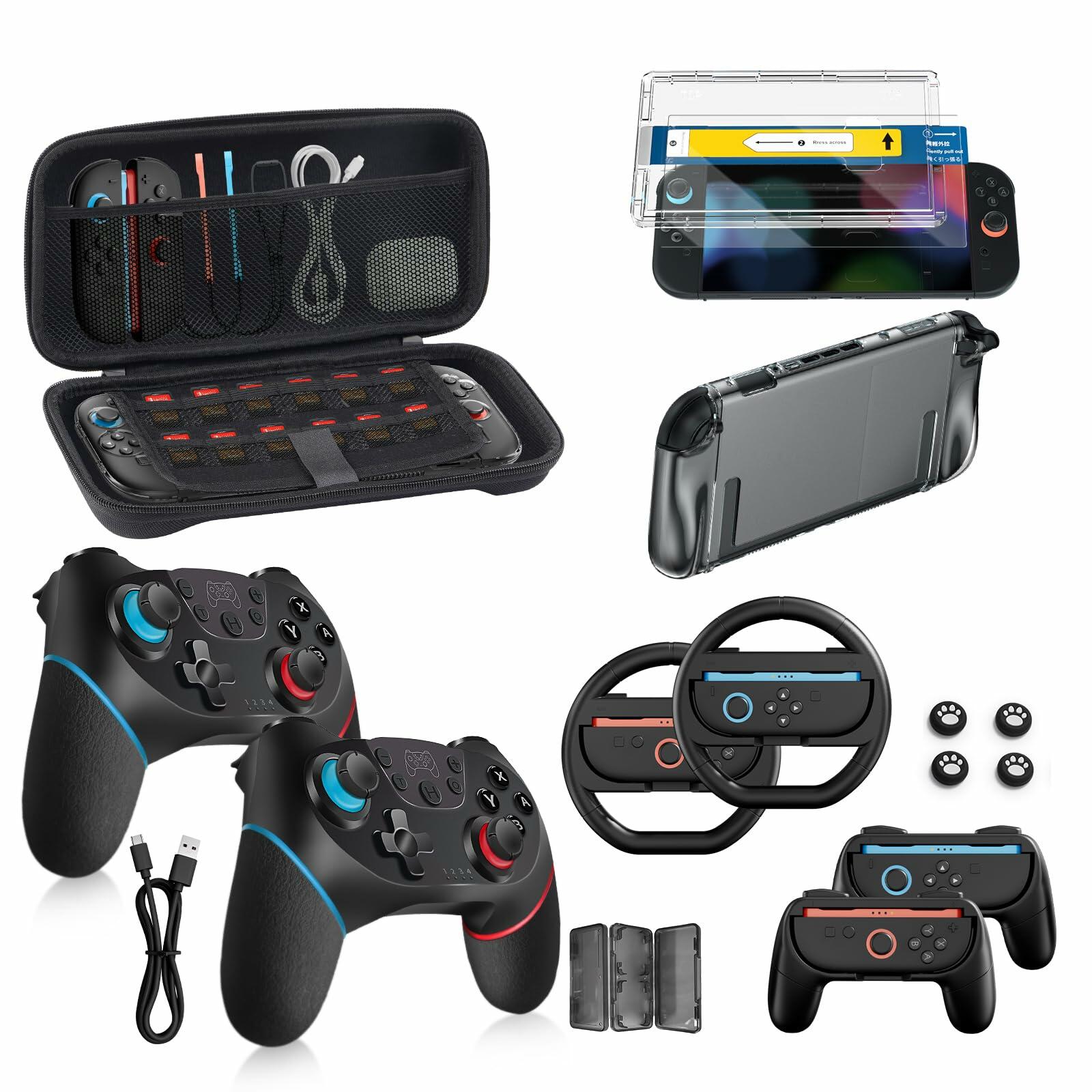 Pro Controllers Accessories Bundle for Nintendo Switch 2 18-in-1: Carrying Case,