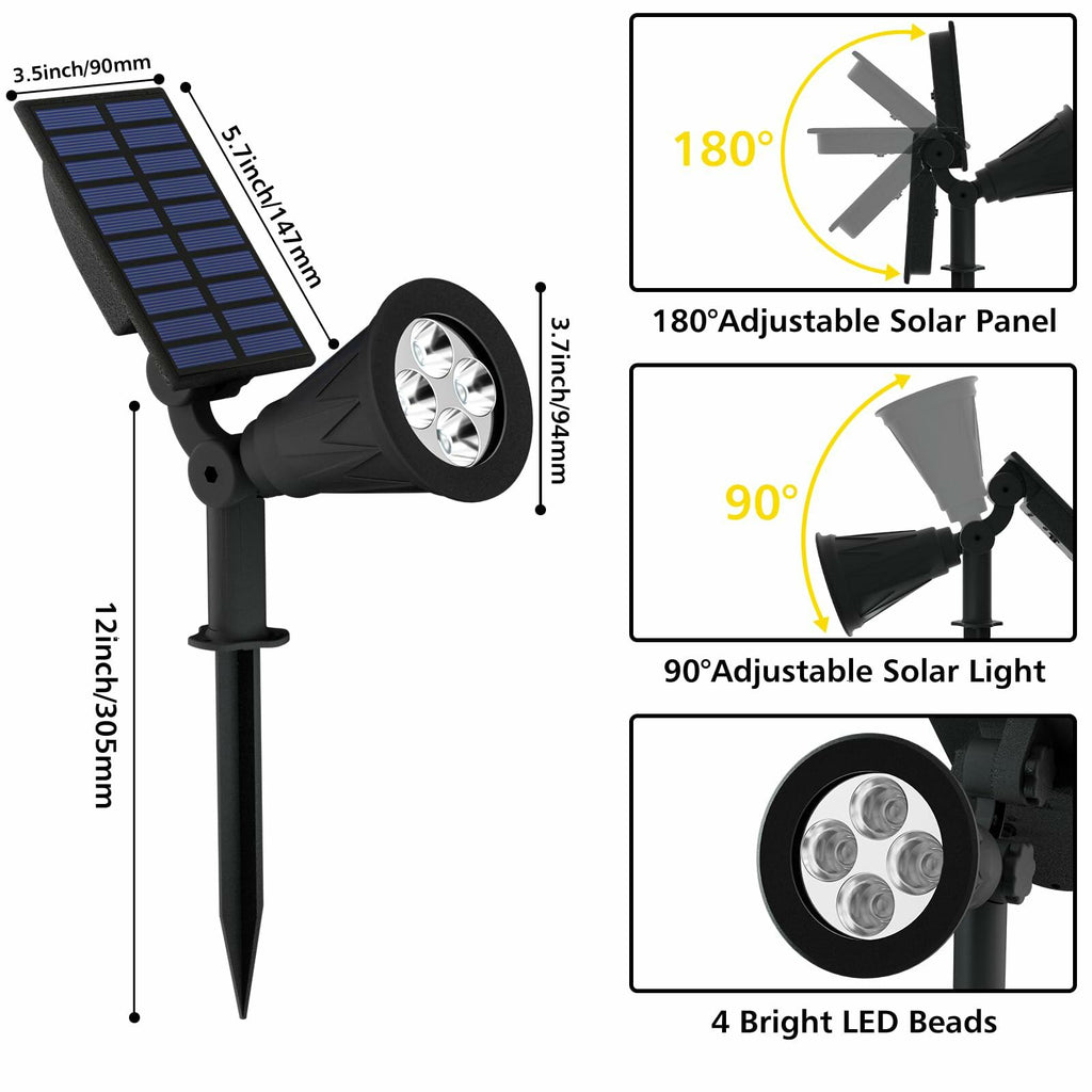 2 PACK T-SUN Solar Spotlights Outdoor, White LED Landscape Lights, Waterproof