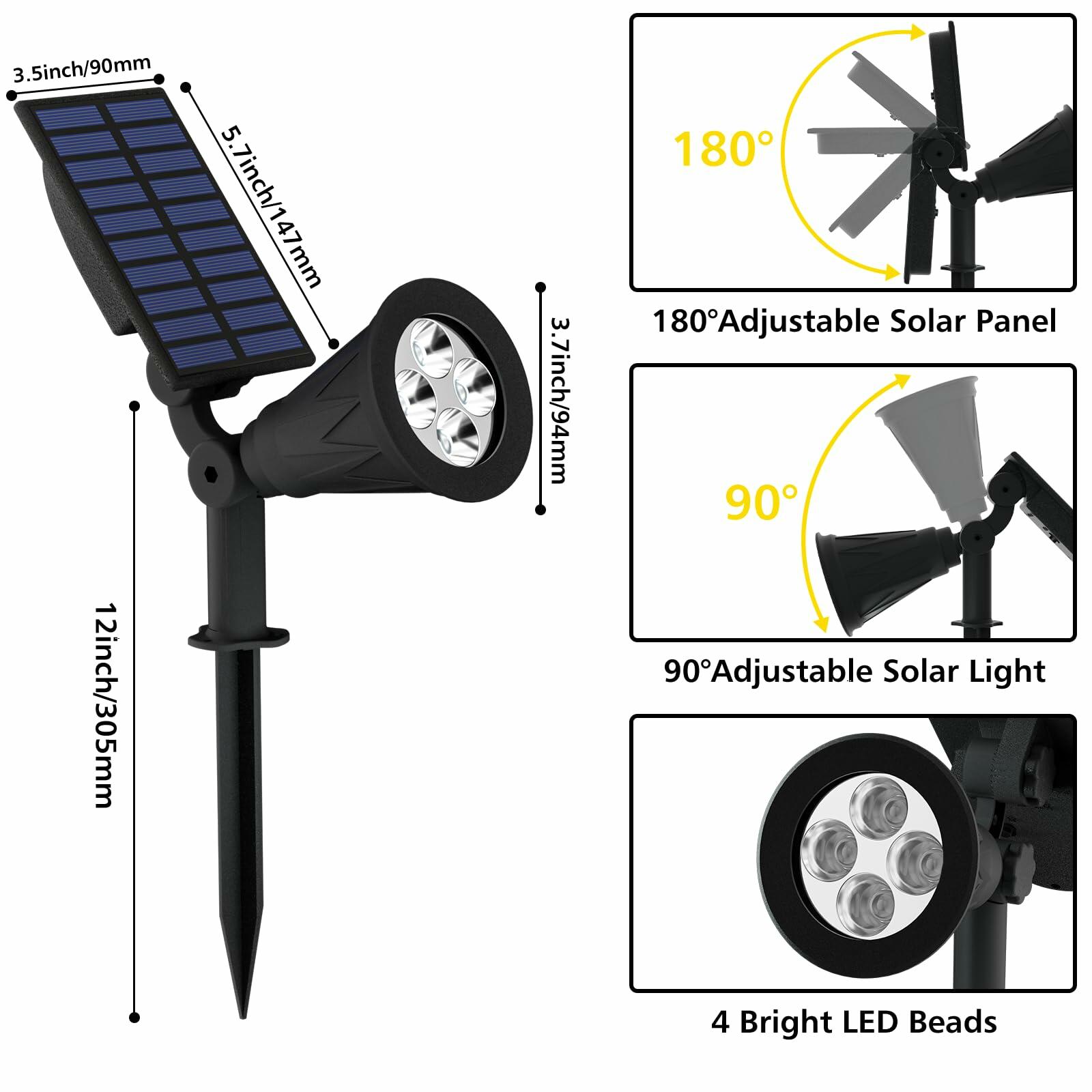 2 PACK T-SUN Solar Spotlights Outdoor, White LED Landscape Lights, Waterproof
