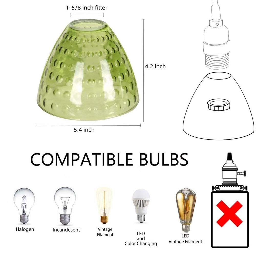 4 PACK COMPIXIU Green Glass Shades Replacement for Light Fixtures, 5.4"W x