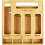DUJEN Plastic Bag Organizer for Drawer, Bamboo Food Storage Bags Container