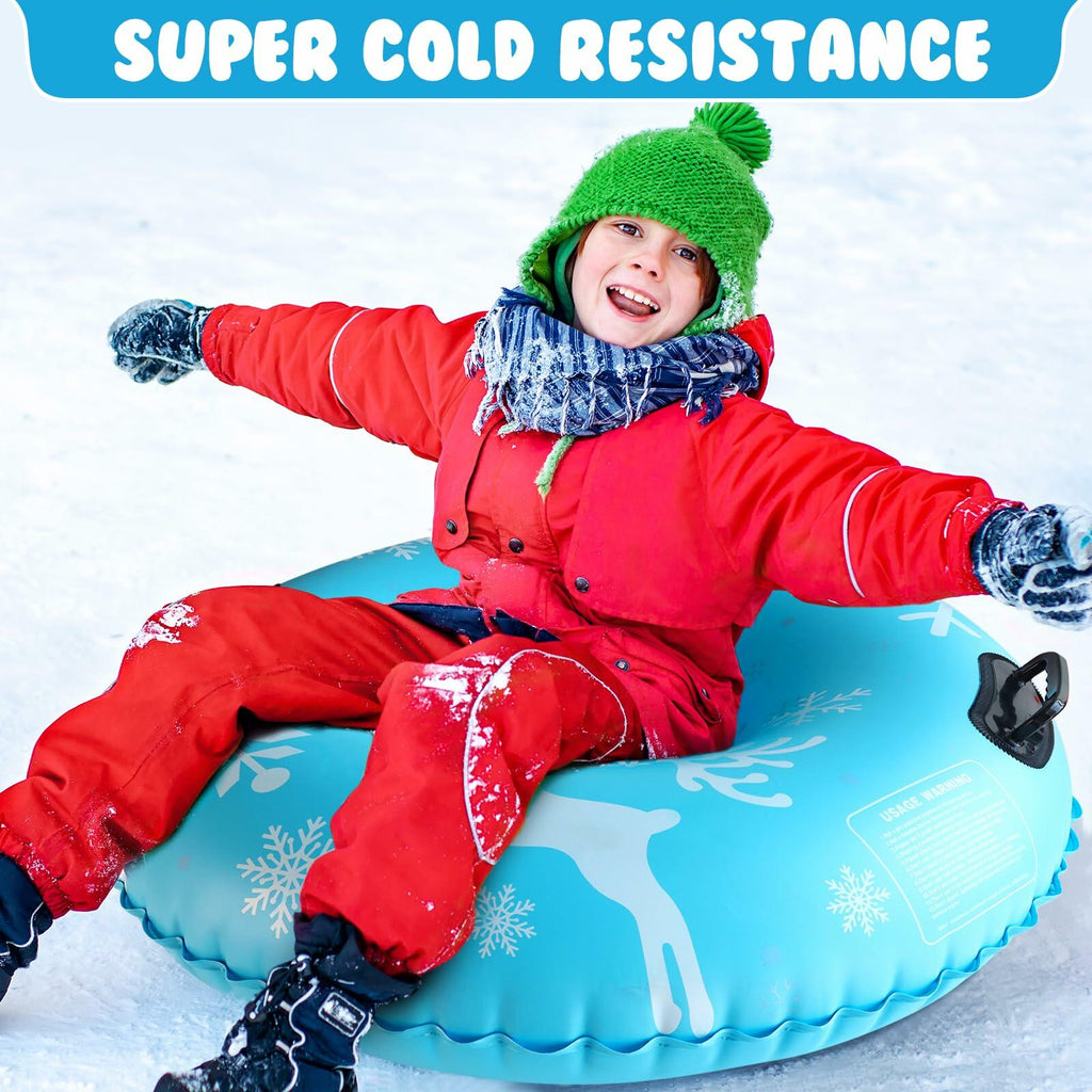 2 PACK ZMLM Snow Tubes for Kids, Plastic Snow Sleds with Handles, Inflatable
