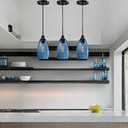 1 PACK Viinew Mini Glass Pendant Light Handblown Clear Dark Blue Seeded Glass