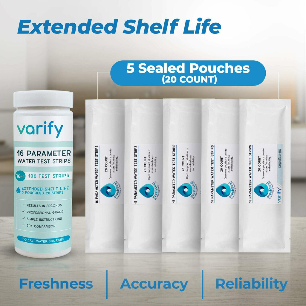 Varify 17in1 Complete Drinking Water Test Kit - 100 Strips + 2 Bacteria Tester