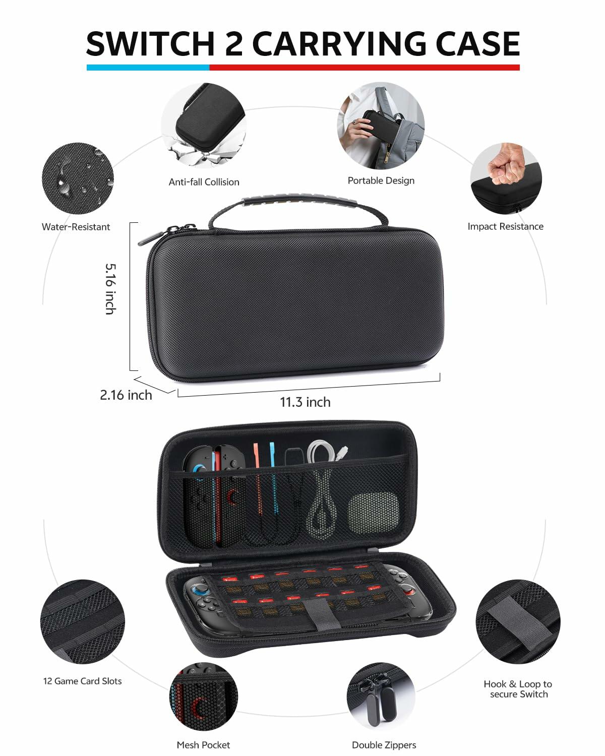 Pro Controllers Accessories Bundle for Nintendo Switch 2 18-in-1: Carrying Case,