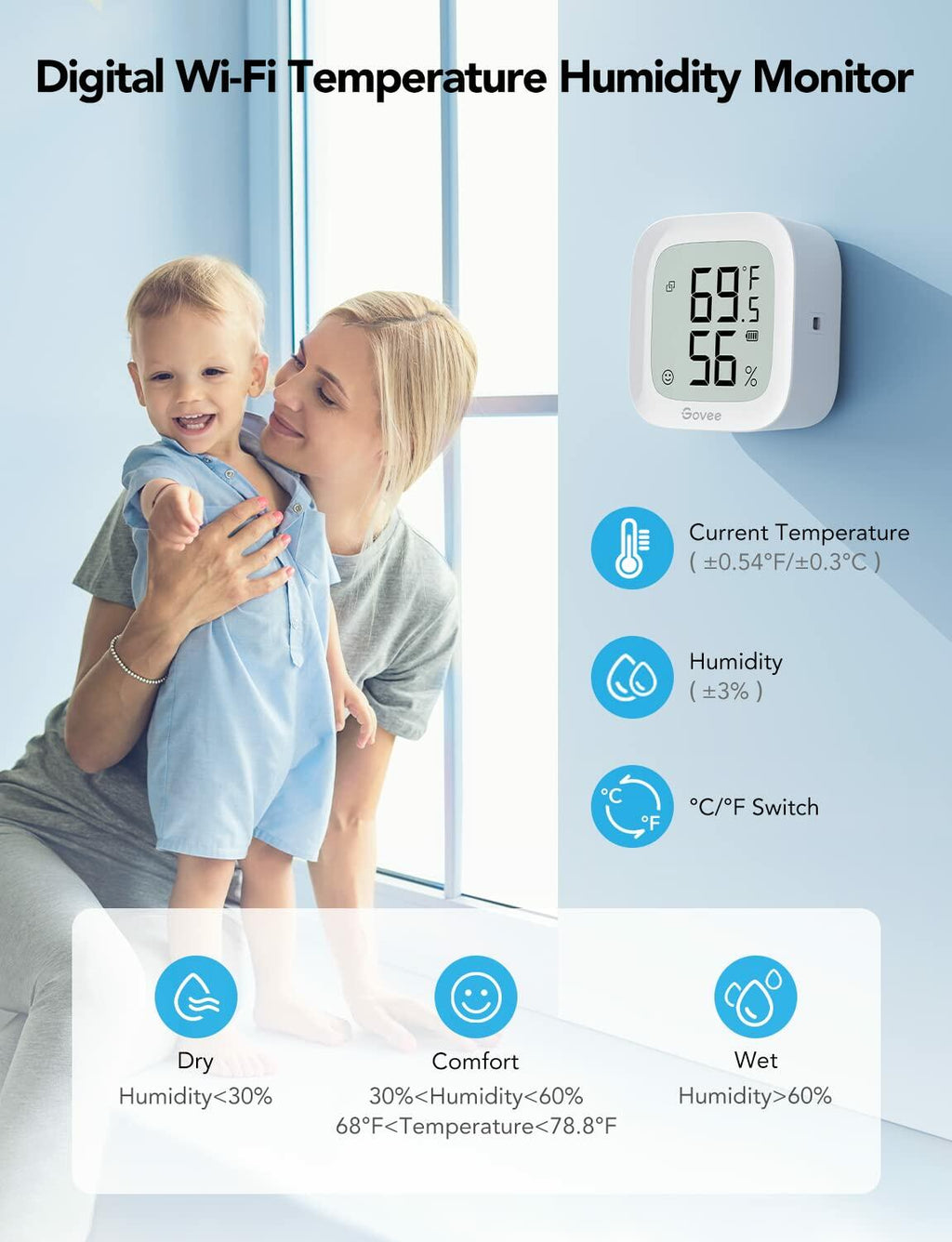 Govee WiFi Thermometer Hygrometer H5103, Indoor Bluetooth Temperature Humidity