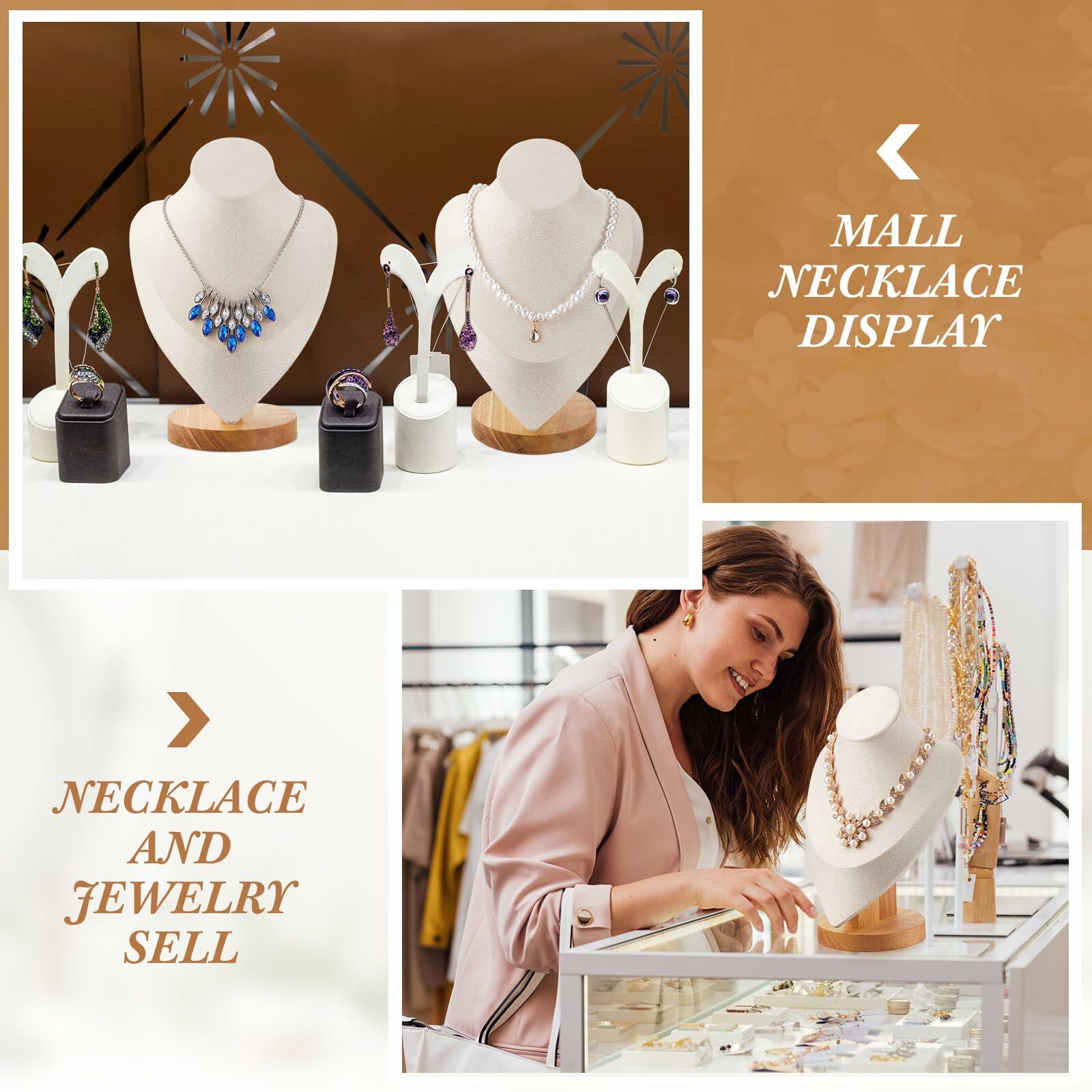 Juexica 3 Pcs Necklace Display Stand Bamboo Jewelry Bust Display Stands Beige