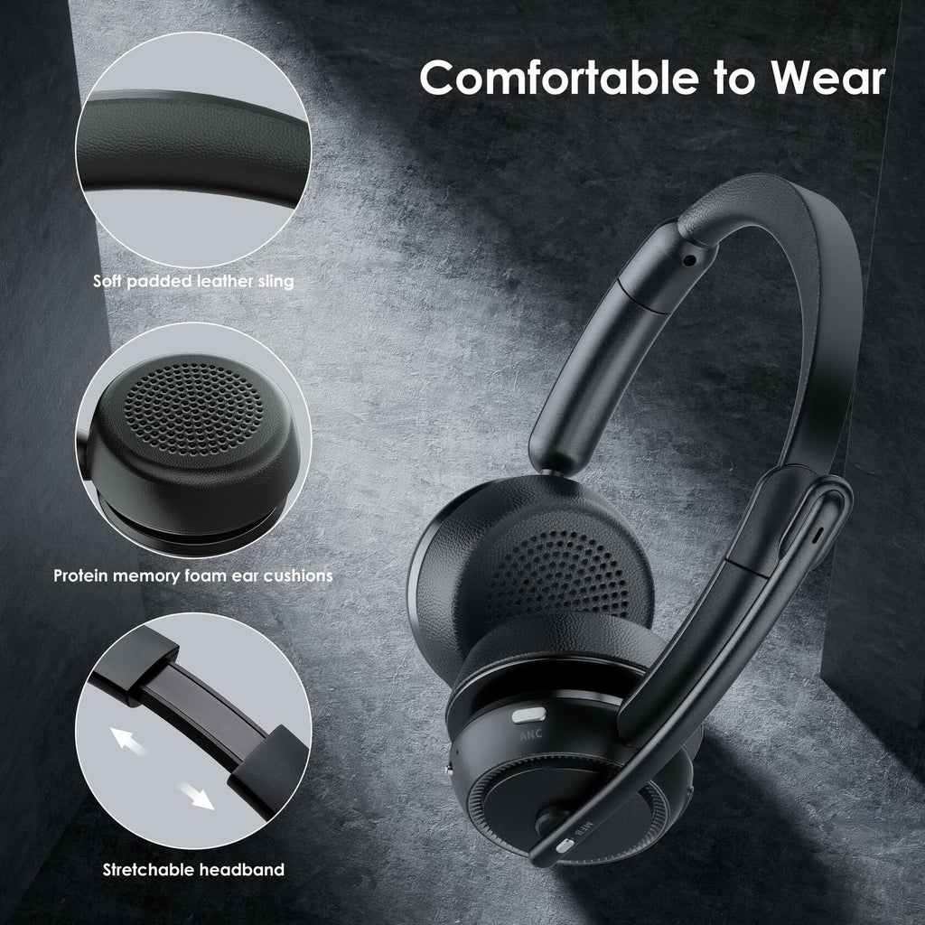 Upgrade ANC & ENC Headset with Microphone for PC, Wireless Headset with Mic for